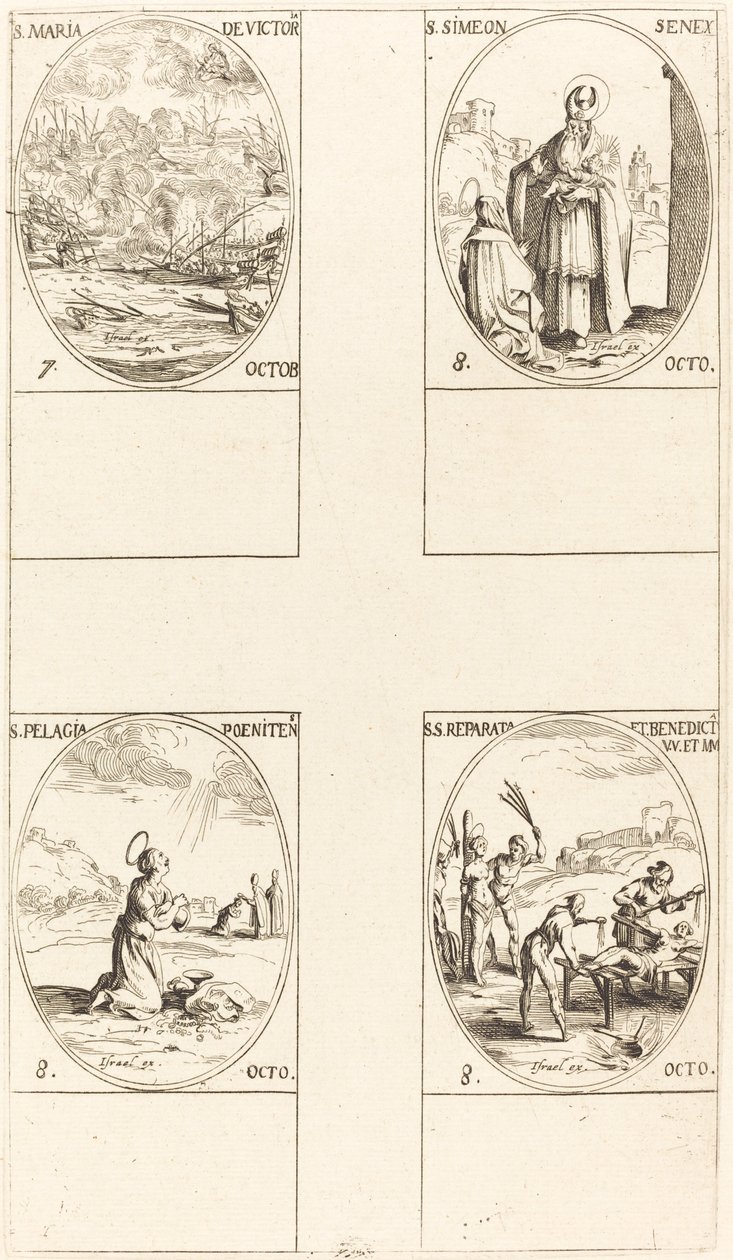 Győzelmi Szt. Mária, Szent Simeon, Próféta, Szent Pelágia, Szt. Reparata és Benedicta. alkotó: Jacques Callot