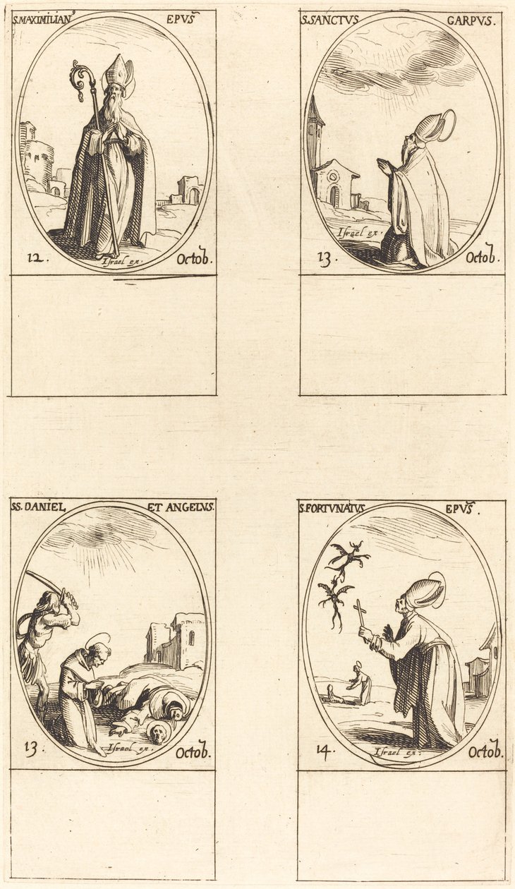 Szent Maximilian; St. Carpus; Szent Dániel és Angelus; Szent Fortunatus alkotó: Jacques Callot