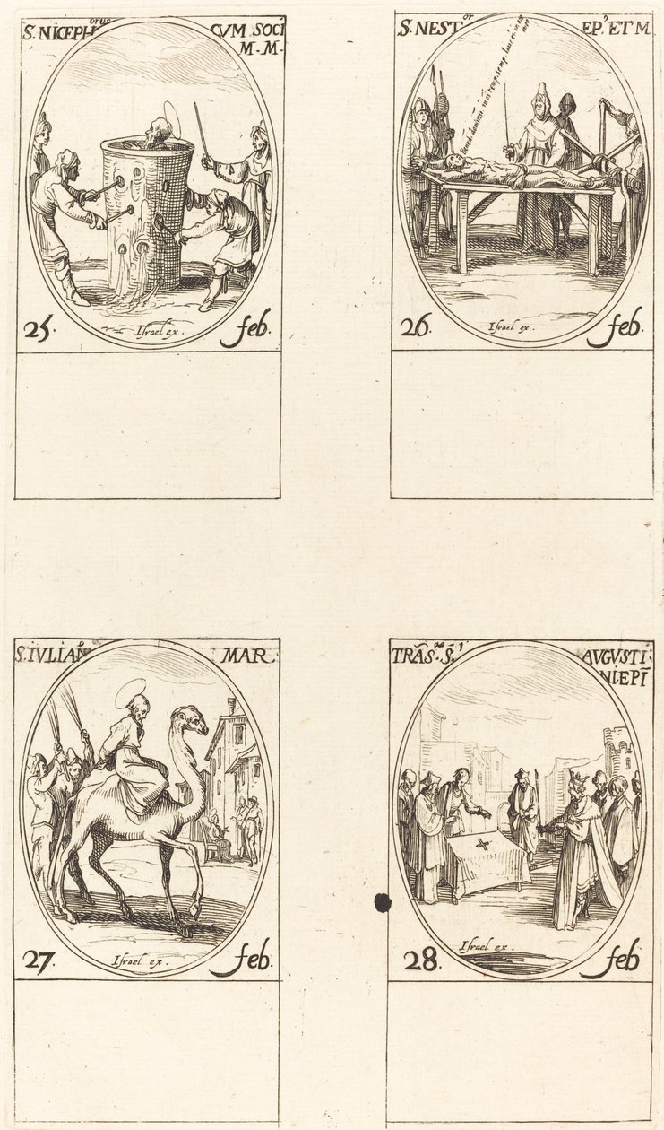 Szent Nicephorus; Szent Nestor; St. Julianus; Szent Ágoston fordítása alkotó: Jacques Callot