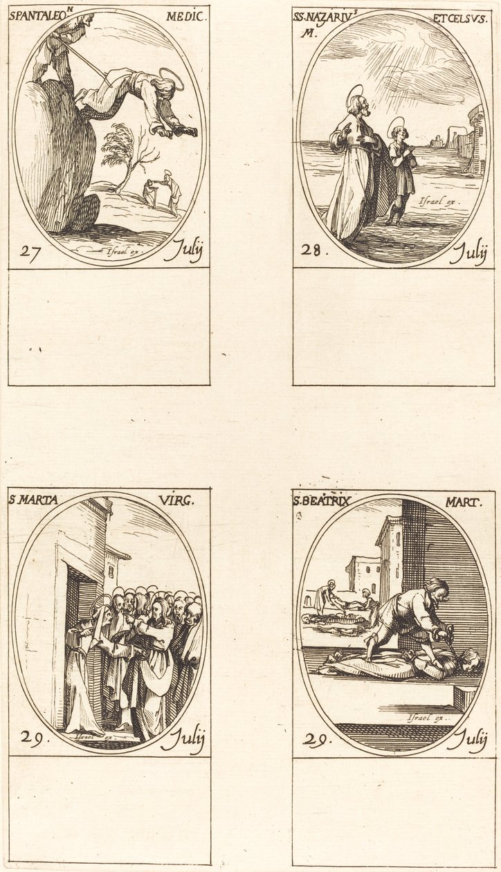St. Pantaleon, Sts. Nazarius és Celsus, Szent Márta, Szent Beatrice. alkotó: Jacques Callot