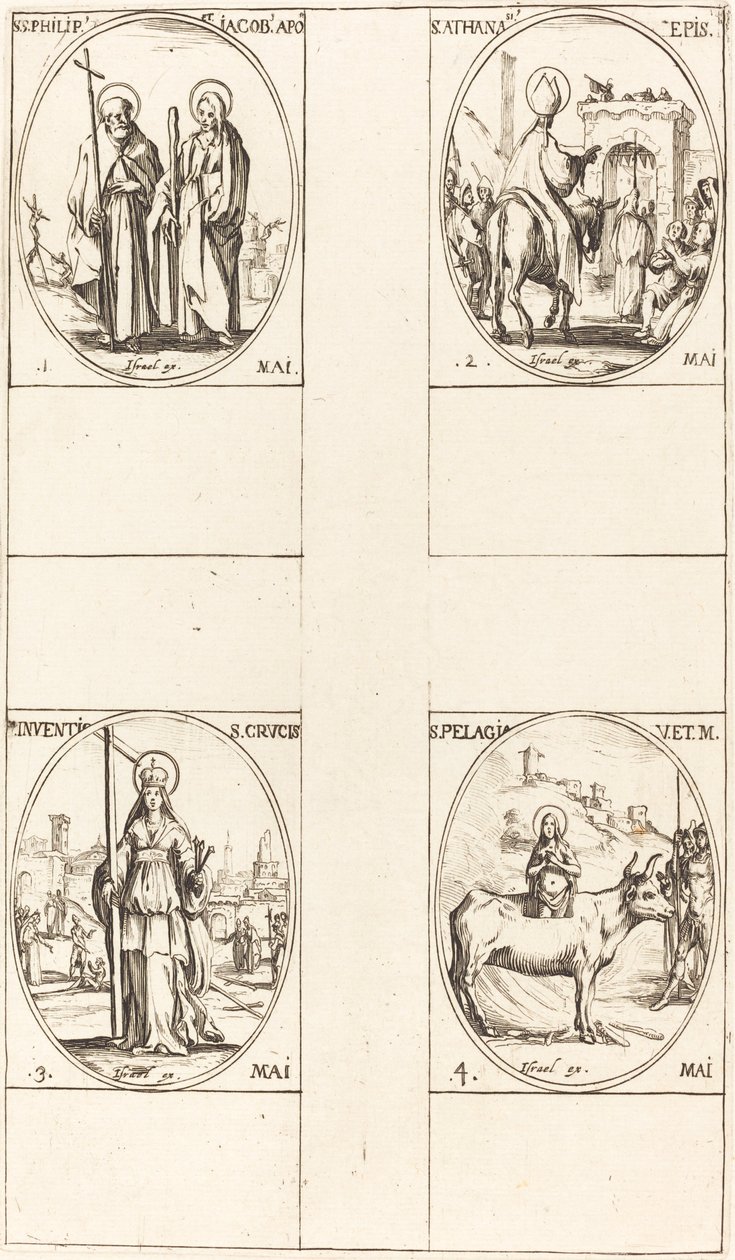St. Philip and James the Less, Apostles; St. Anthanasius; The Invention of the Cross;   1238684   hu       hungarian Successfully Translated  Original: Pad Translat: Pad 1382098 hu hungarian Successfully Translated Original: Decoration for portrait of Pope alkotó: Jacques Callot