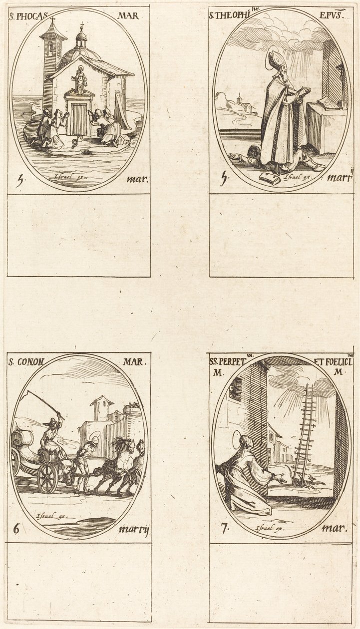 utca Phocas Theophilus Conon, Sts. Perpetua és Felicitas. alkotó: Jacques Callot
