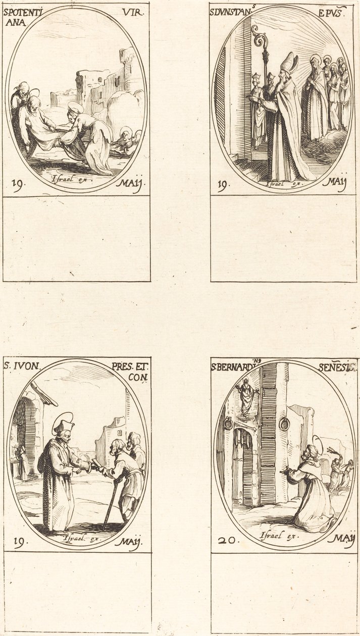 Utca. Lehetséges; Utca. Dunstan; Utca. Yves; Utca. Sienai Bernardinus alkotó: Jacques Callot