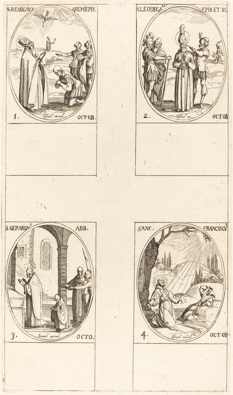 Utca. Remigius; Utca. Leodegarius; Utca. Gerard, apát; Utca. Assisi Ferenc alkotó: Jacques Callot