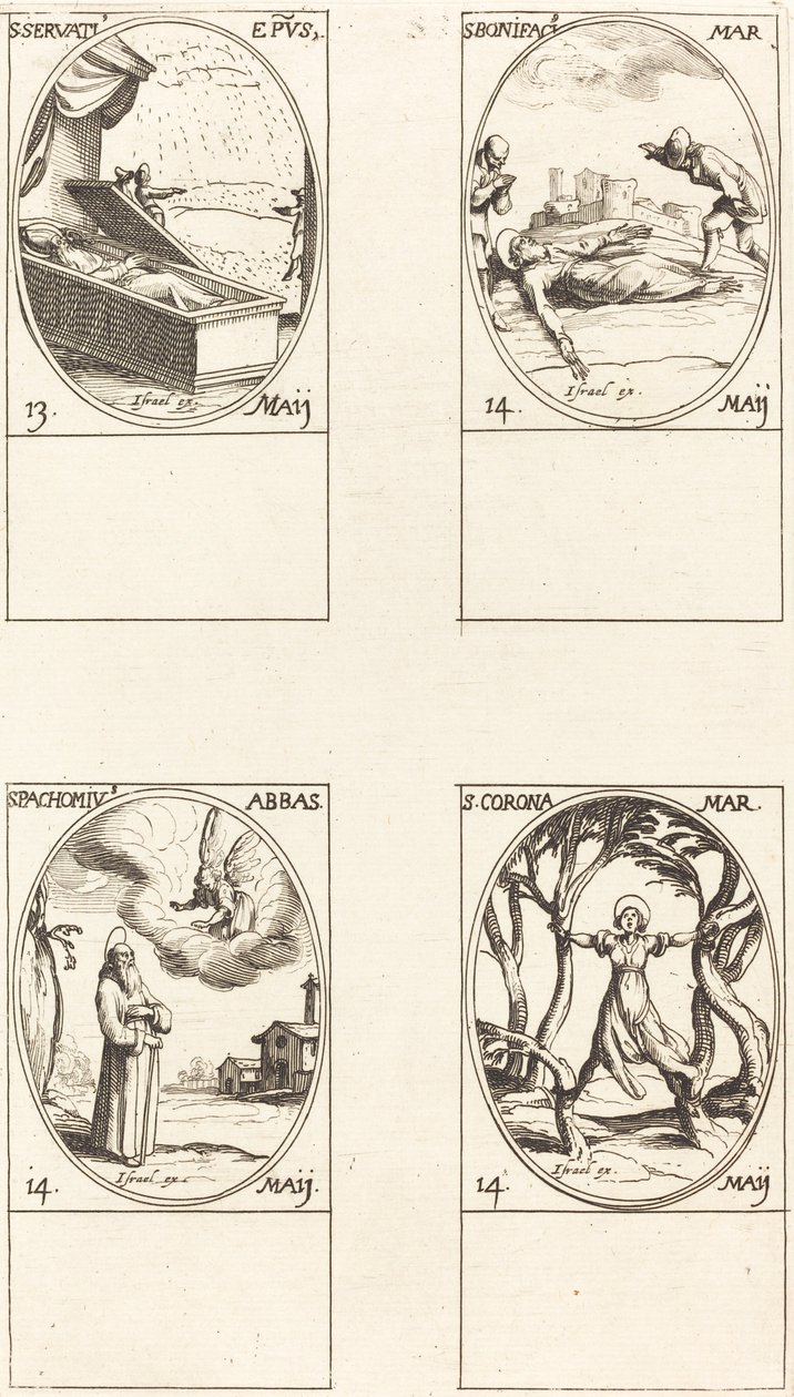 Szent Szervátiusz; Szent Bonifác; Szent Pachomius; Szent Korona alkotó: Jacques Callot