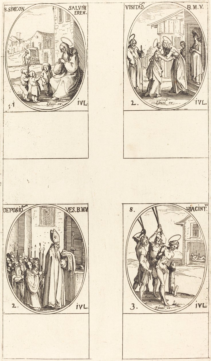 Szent Simeon Salus; A látogatás; Szűz ruháinak lerakása; Szent Hiacintus alkotó: Jacques Callot