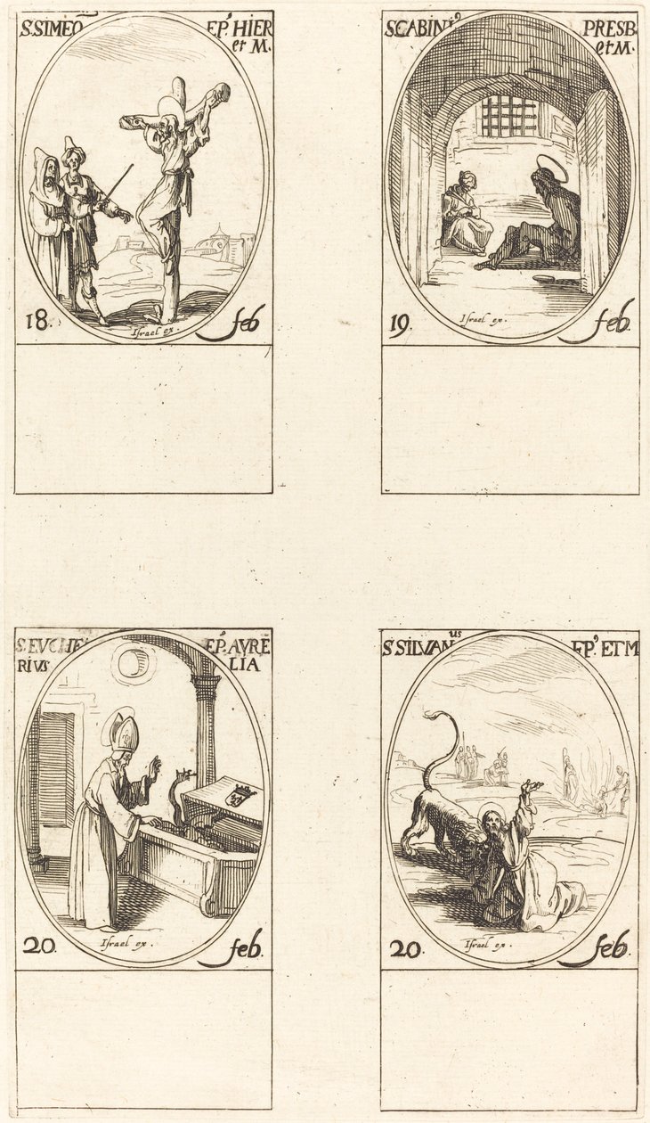 Utca. Simeon; Utca. Gabinius; Utca. Eucharius; Utca. Silvanus alkotó: Jacques Callot
