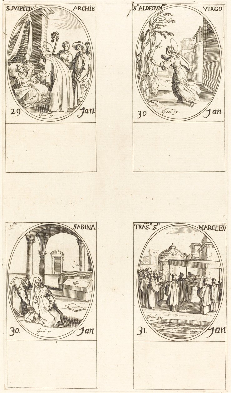Szent Sulpicius; St. Aldegondes; Szent Szabina; Szent Márk elhívása alkotó: Jacques Callot