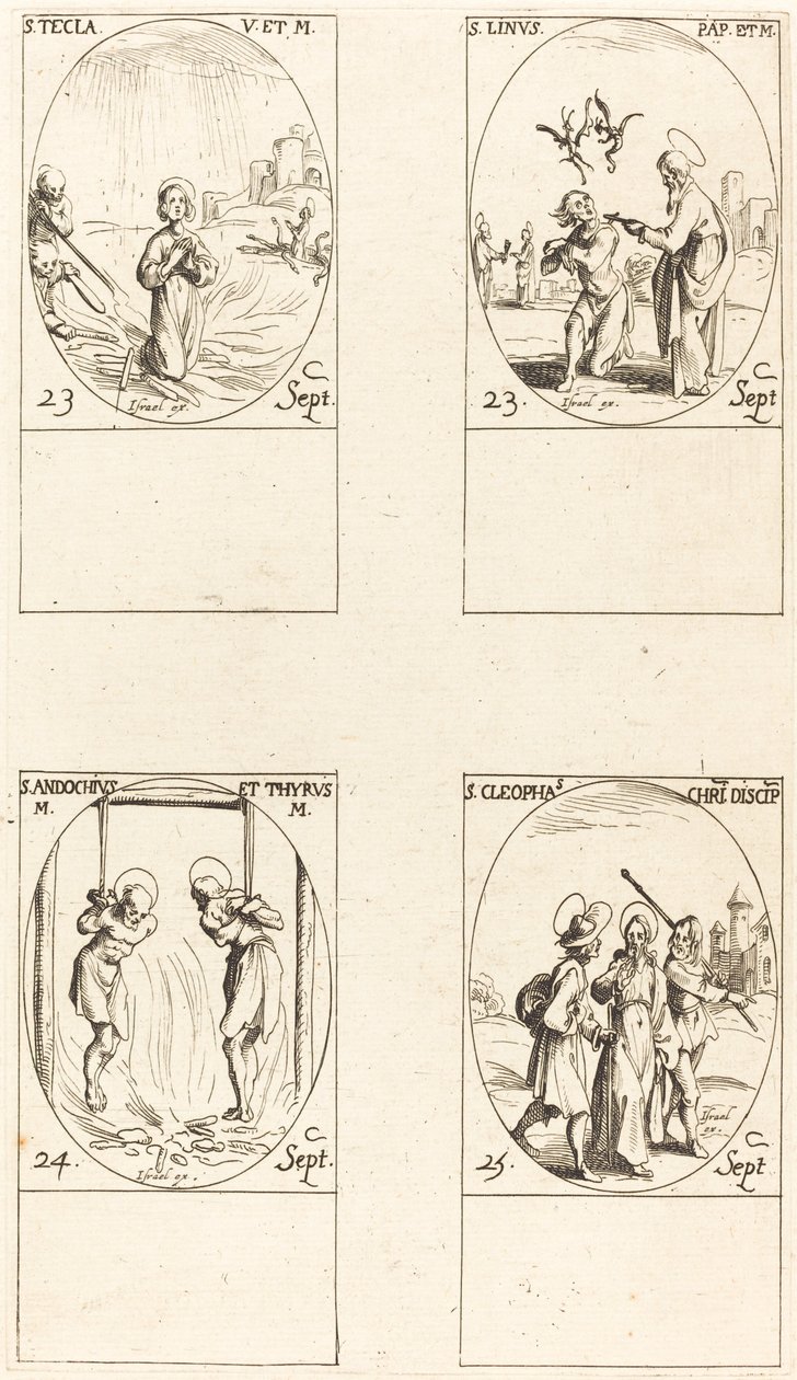 Utca. Thecla, St. Linus, Sts. Andochius és Thyrsus, St. Kleopas alkotó: Jacques Callot