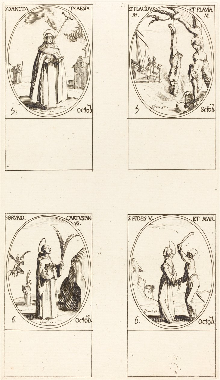 Szent Teréz; Szent Placidus és Flavia; Szent Brúnó; Szent Hit alkotó: Jacques Callot
