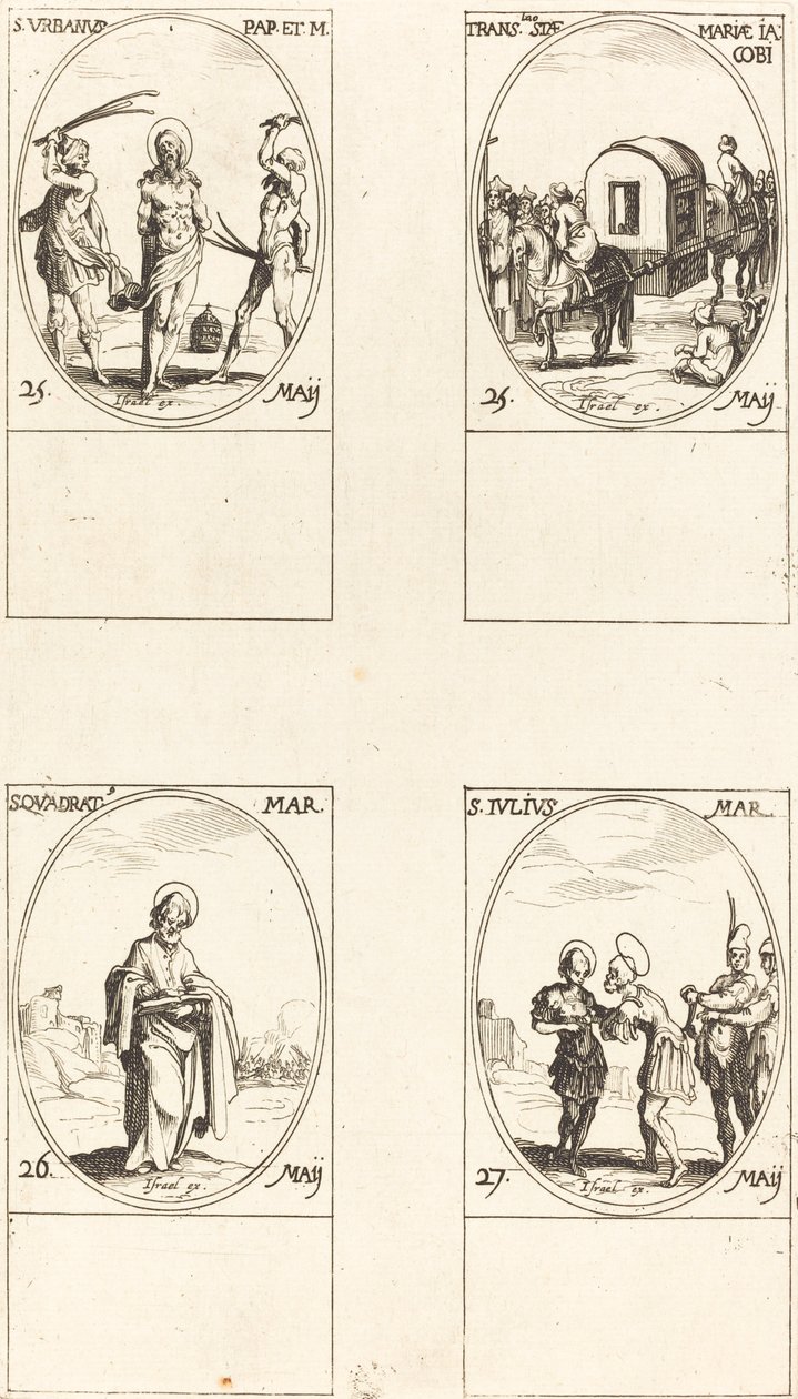St. Urban; Jakab Szent Mária fordítása; St. Quadrat; Szent Julius alkotó: Jacques Callot