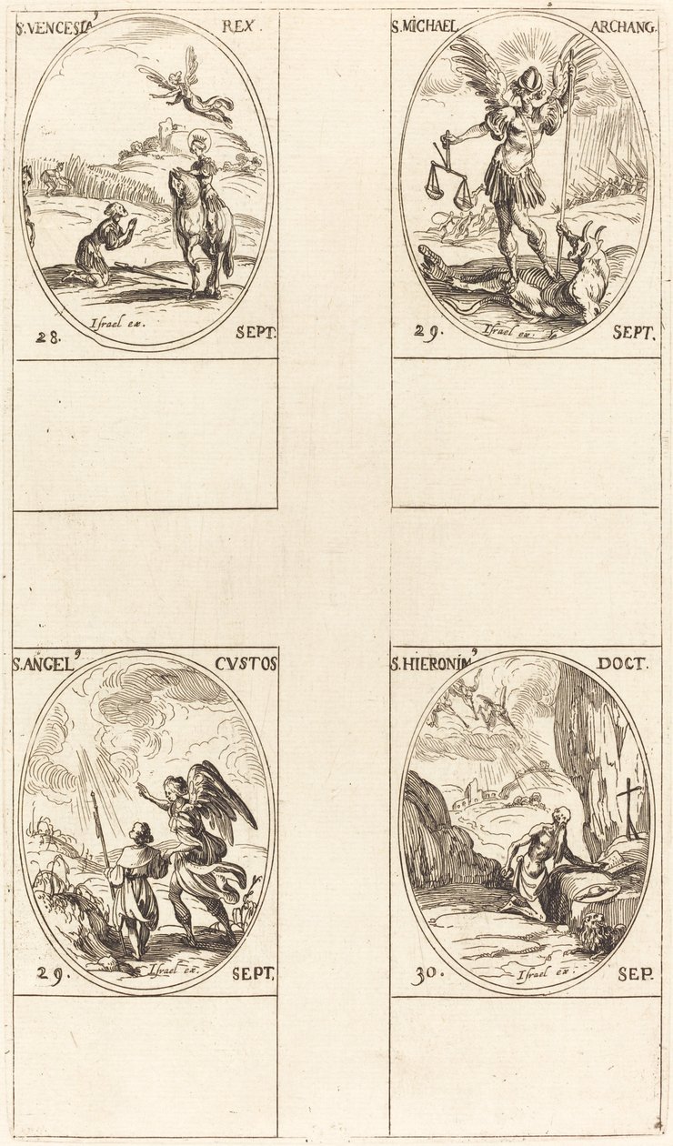 Szent Vencel; Szent Mihály arkangyal; Az őrangyal; Szent Jeromos alkotó: Jacques Callot
