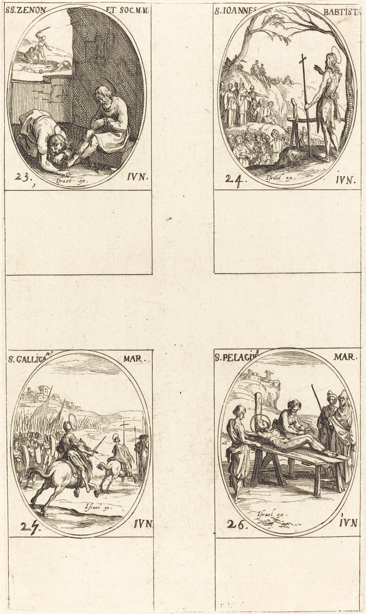 Szent Zénon és társai; Keresztelő Szent János; St. Gallicanus; Szent Pelagius alkotó: Jacques Callot