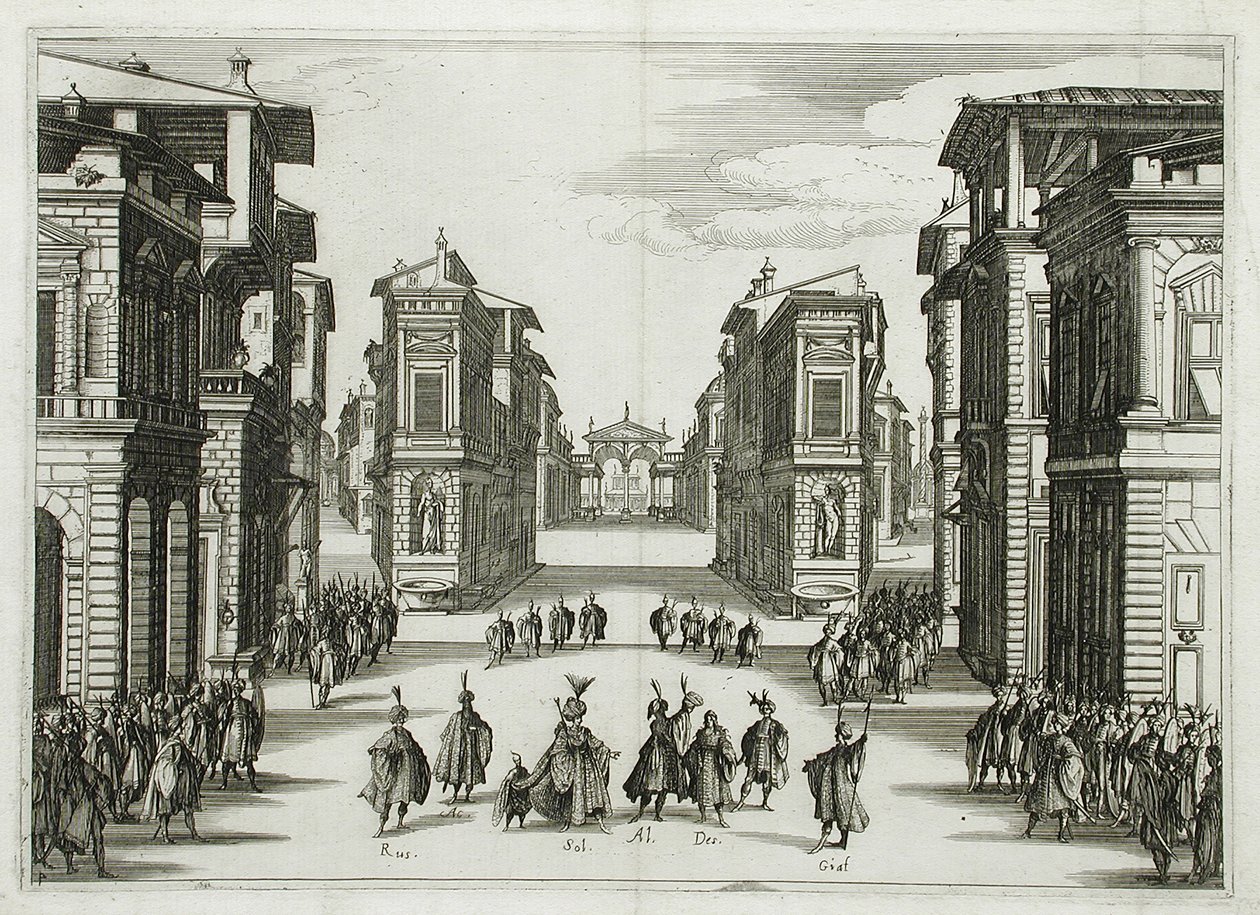 Díszletterv az „Il Solimano” IV. felvonásához alkotó: Jacques Callot