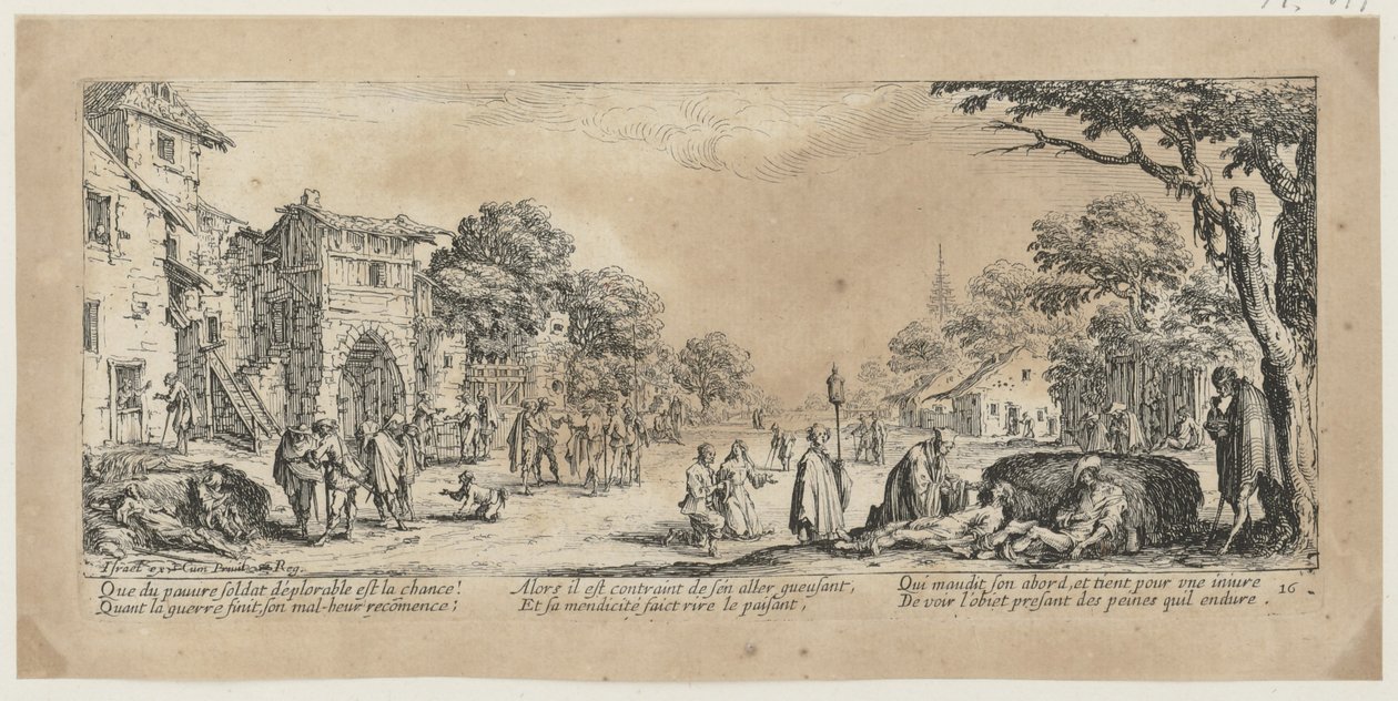 Haldoklók az út szélén, a „A háború borzalmai” című sorozat 16. lapja alkotó: Jacques Callot