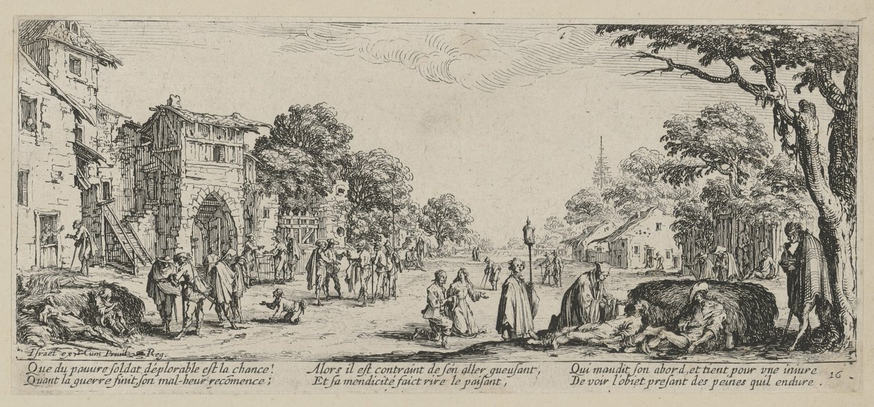 Halódók az út szélén, a „Háború borzalmai” sorozat 16. lapja alkotó: Jacques Callot