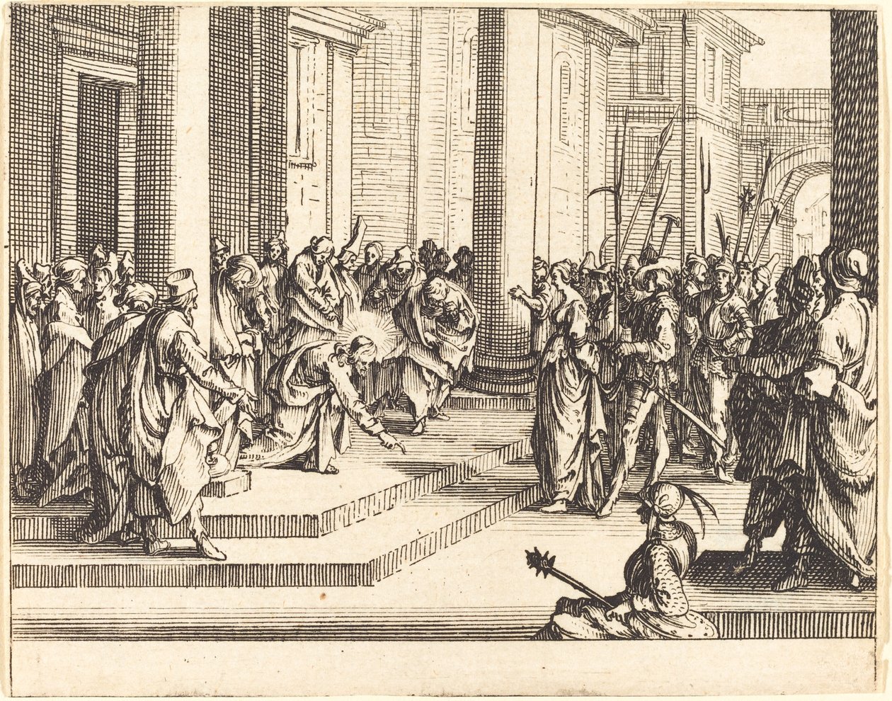 Jézus megkövezése, 1635. alkotó: Jacques Callot