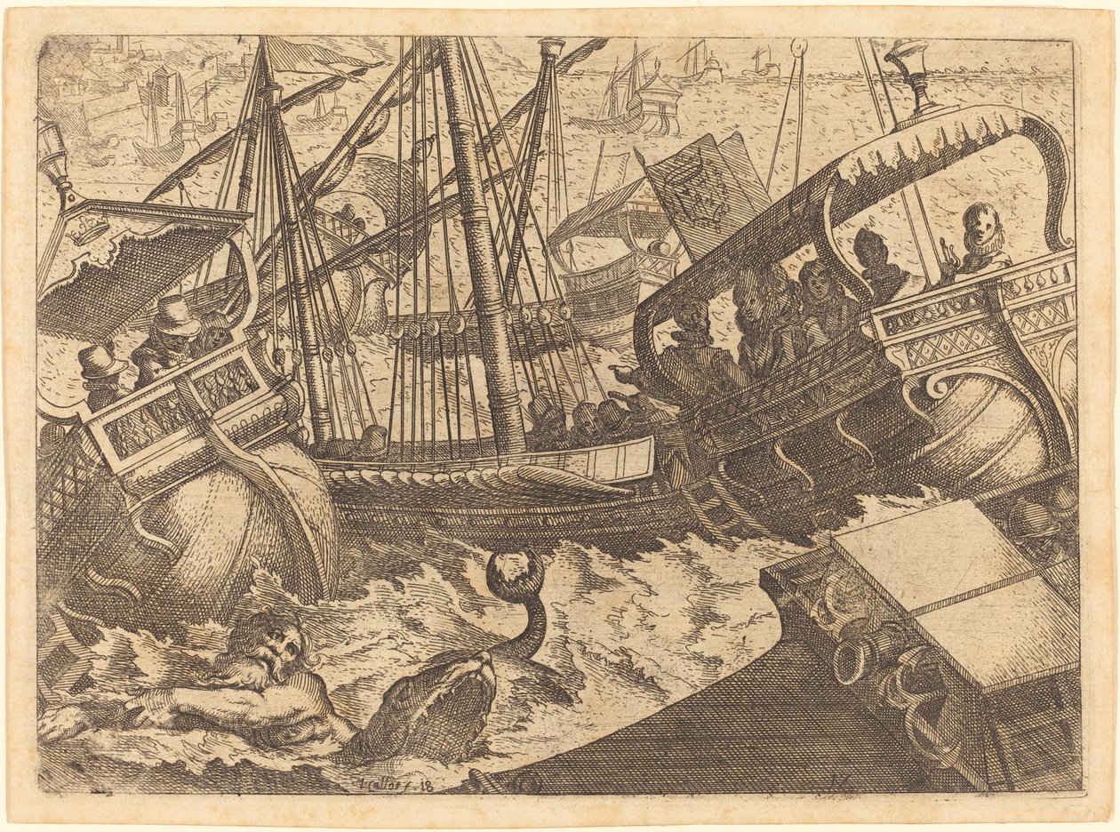 Vihar Barcelona partjainál alkotó: Jacques Callot