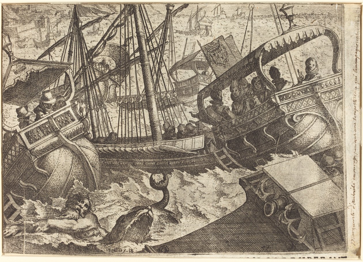 Vihar Barcelona partjainál [recto] alkotó: Jacques Callot