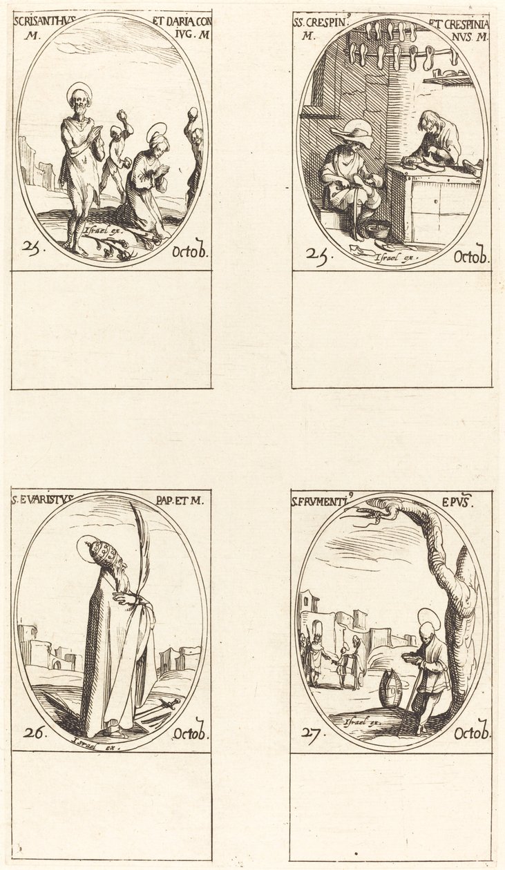 Sts. Chrysanthus & Daria, Sts. Crispin & Crispinian, St. Evaristus, St. Frumentius. alkotó: Jacques Callot