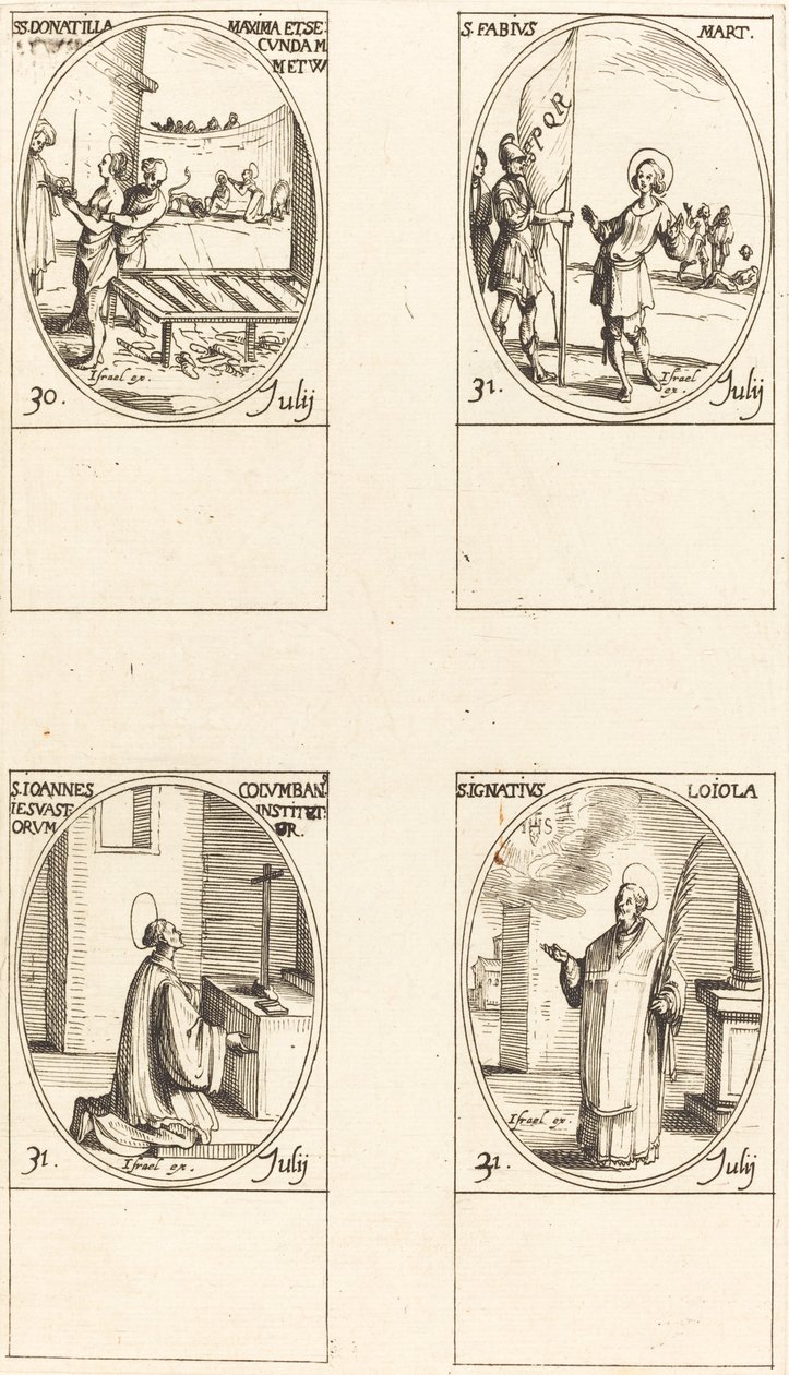 Szentek Donatilla, Greatest & Second; Utca. Fabius; St. John Colombini; Utca. Loyolai Ignác alkotó: Jacques Callot
