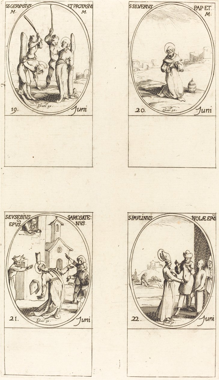 St. Gervase és Protase; Szent Silverius; szamosátai Szent Eusebius; Nolai Szent Pál alkotó: Jacques Callot