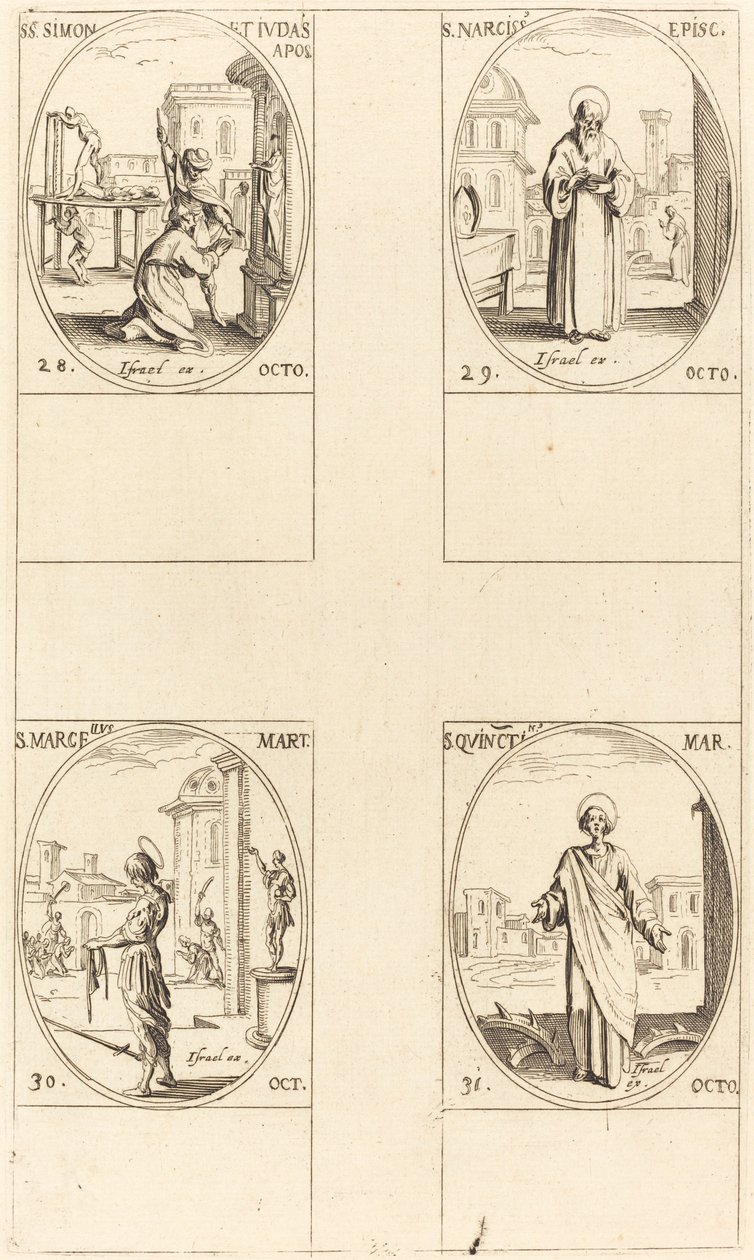 Sts. Simon és Júdás apostolok; Szent Nárcisz; Szent Marcellus; Szent Quintin alkotó: Jacques Callot