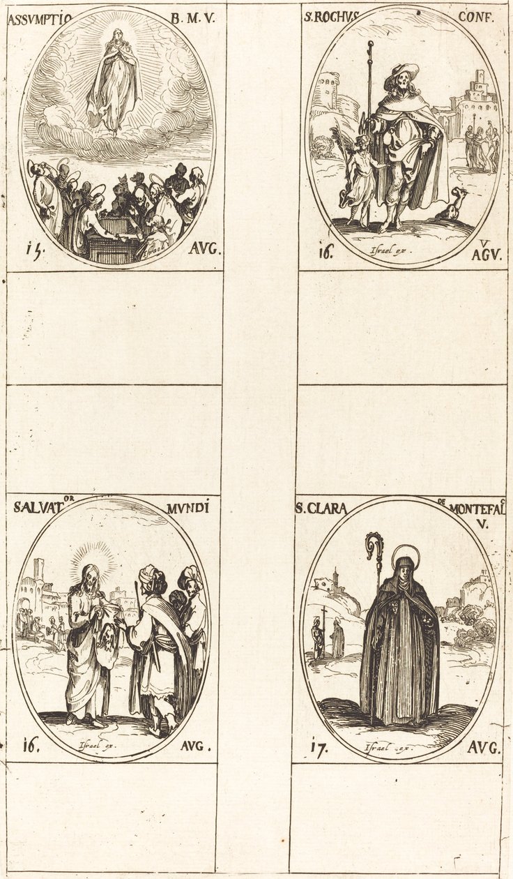 Mennybemenetele, Szent Rókus, Salvator Mundi, Monte Falcoi Szent Klára. alkotó: Jacques Callot