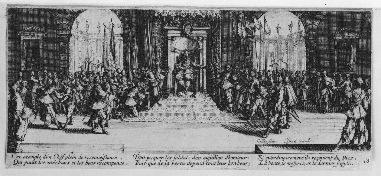 Az Awarding of Honours, 18. tábla „A háború nyomorúságai és szerencsétlenségei”-ből, metszet: Israel Henriet (kb. 1590-1661) 1633 alkotó: Jacques Callot