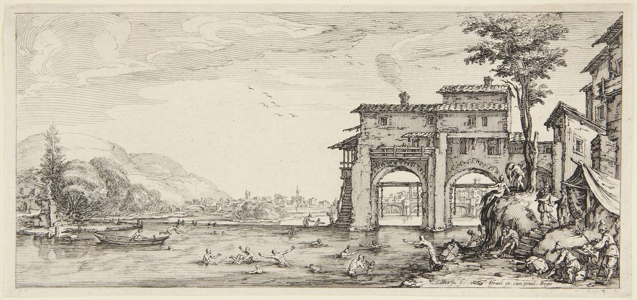 A fürdőzők, a „Paysages Gravées pour Jean de Médicis, Paysages Dessinés a Florence” (Tájképek Giovanni de Medici számára, illetve Firenzében megrajzolt tájképek) című sorozatból alkotó: Jacques Callot