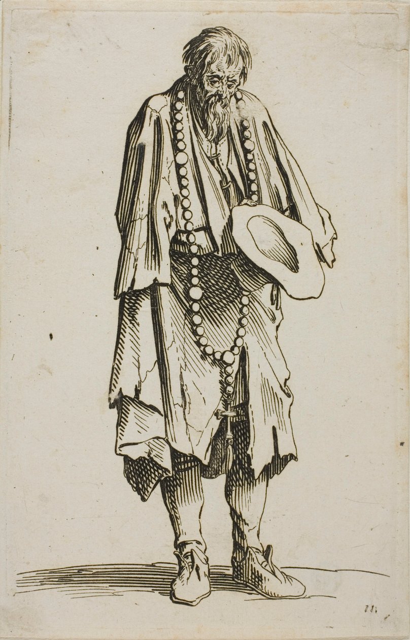A koldus rózsafüzérrel, tizenegyes tányér a The Beggars-től alkotó: Jacques Callot