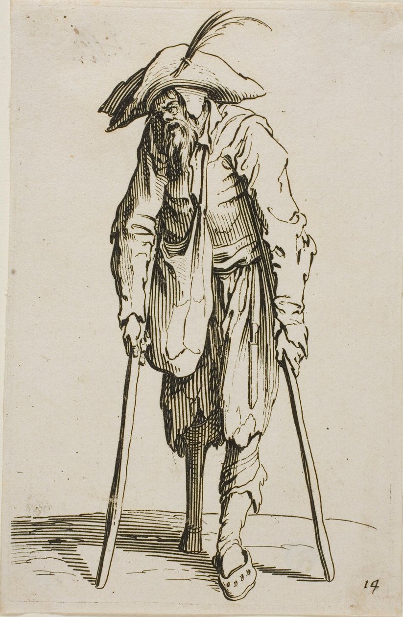 A koldus a fa lábával, tizennégy tányér a The Beggars-től alkotó: Jacques Callot