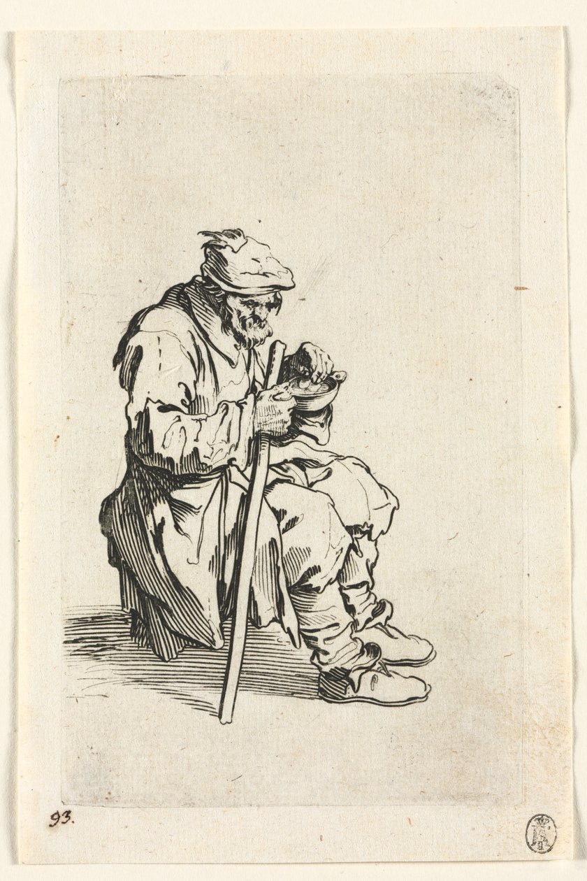 A koldusok: Koldus leül és eszik alkotó: Jacques Callot