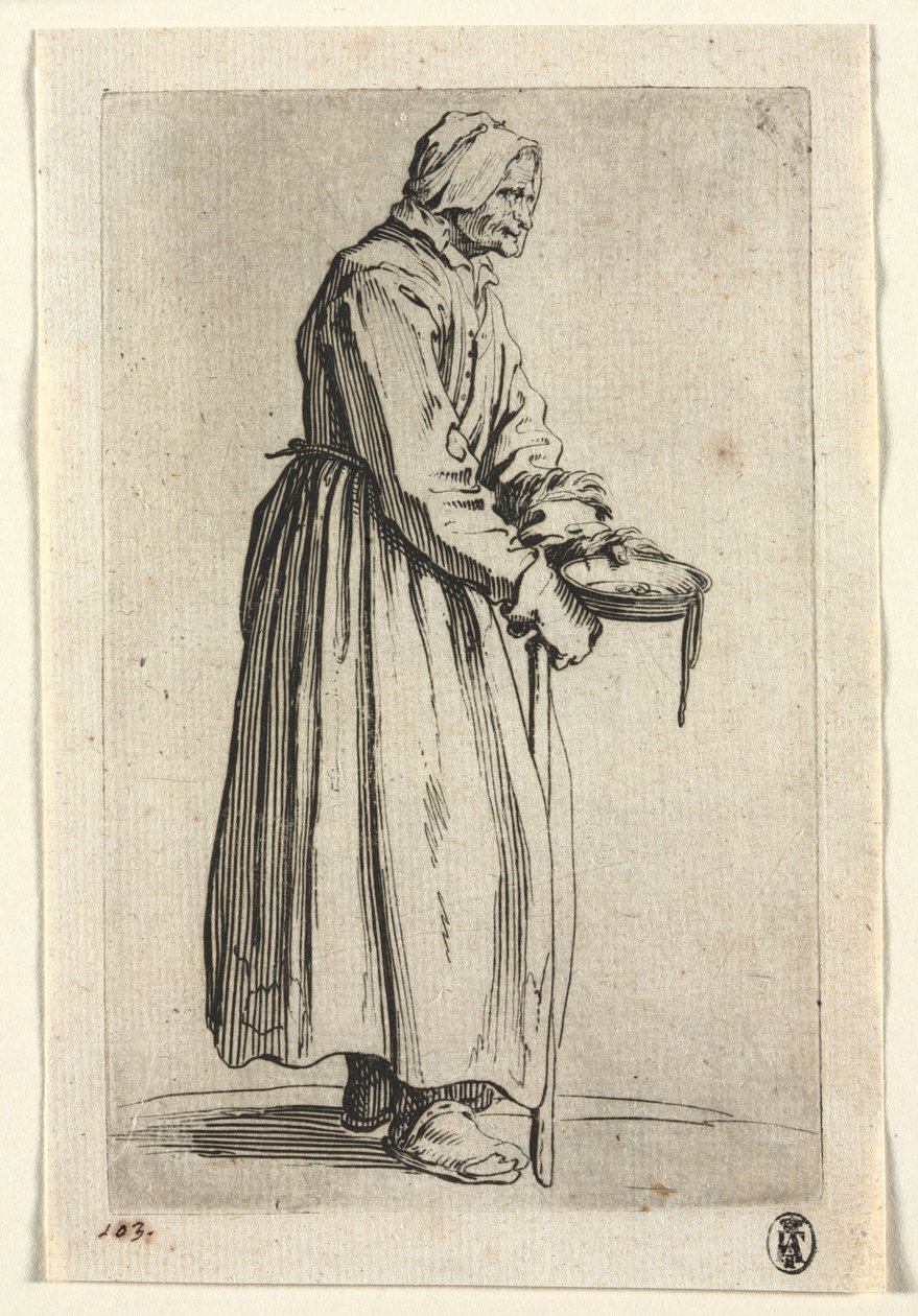 A koldusok: Koldusasszony alamizsnástáljával alkotó: Jacques Callot