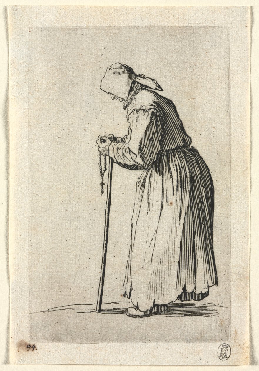 A koldusok: Koldus a rózsafüzérnél alkotó: Jacques Callot