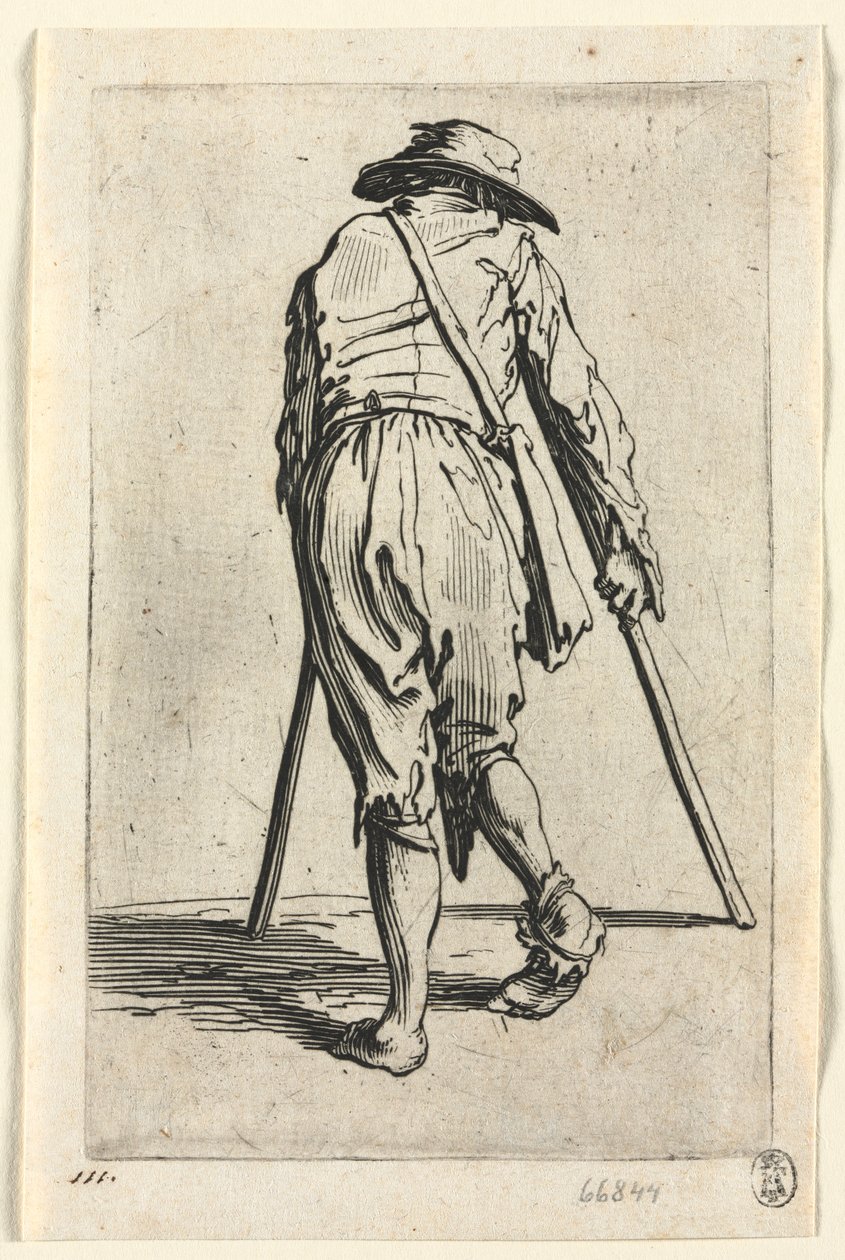 A koldusok: Mankós koldus, Kalapban, c. 1623. alkotó: Jacques Callot