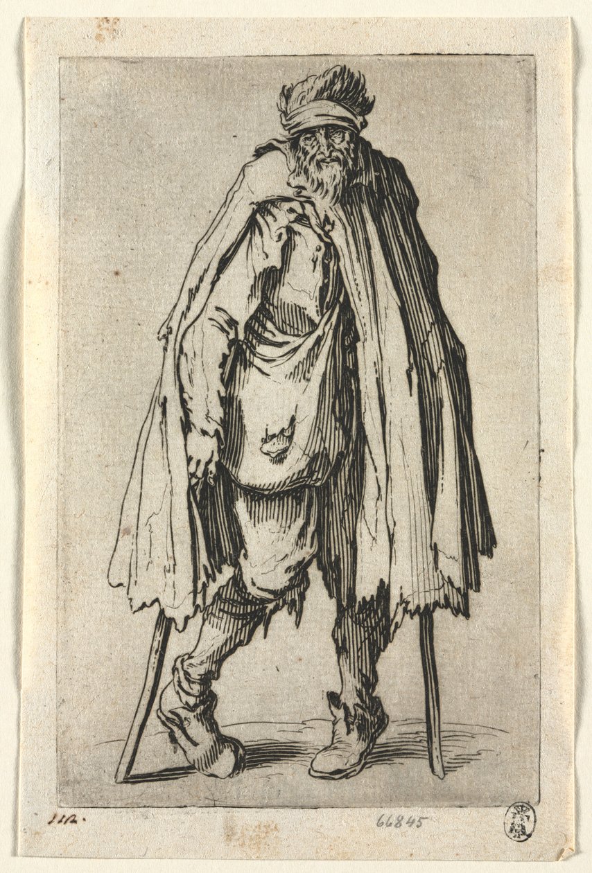 A koldusok: Mankós koldus táskával, c. 1623. alkotó: Jacques Callot