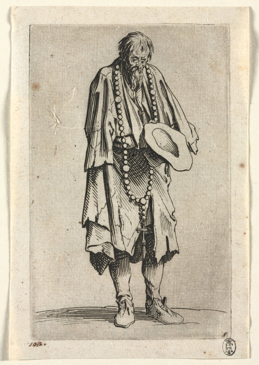 A koldusok: Koldus rózsafüzérrel alkotó: Jacques Callot