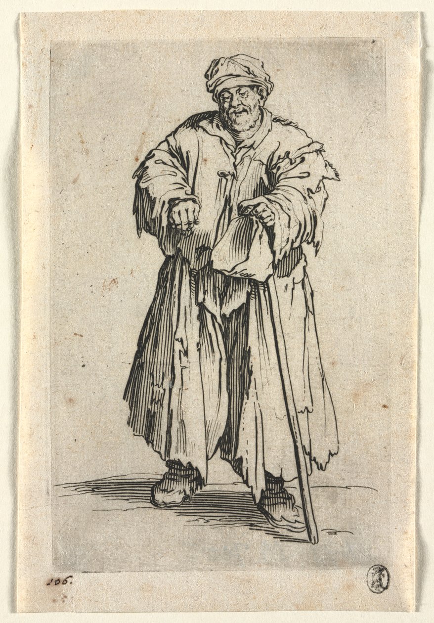 A koldusok: Elhízott, lesütött szemű koldus alkotó: Jacques Callot