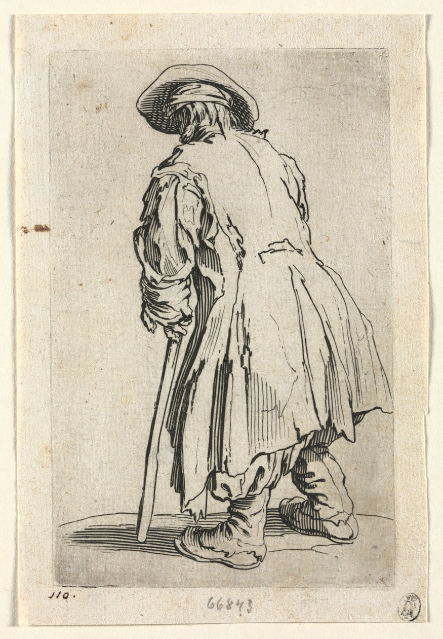A koldusok: Vén koldus egyetlen mankóval alkotó: Jacques Callot