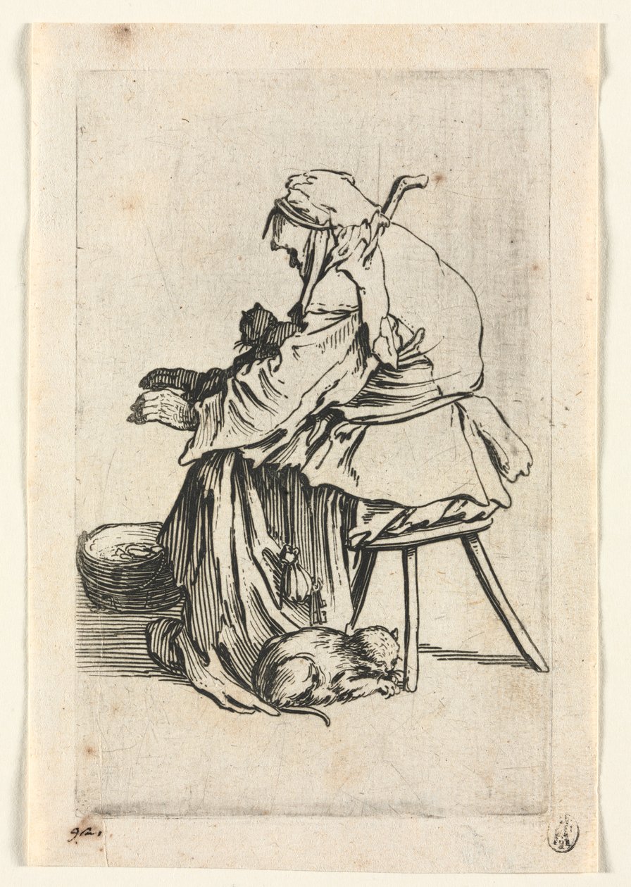 A koldusok: Öregasszony és macskák alkotó: Jacques Callot