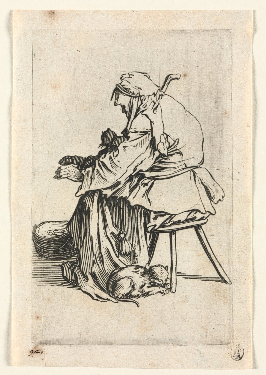 A koldusok: Öregasszony és macskák c. 1623. alkotó: Jacques Callot