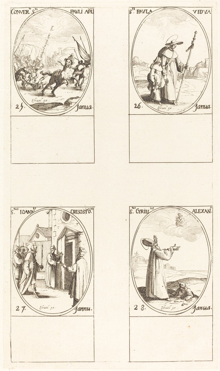 Saul megtérése; Szent Pál; Aranyszájú Szent János; Alexandriai Szent Cirill alkotó: Jacques Callot