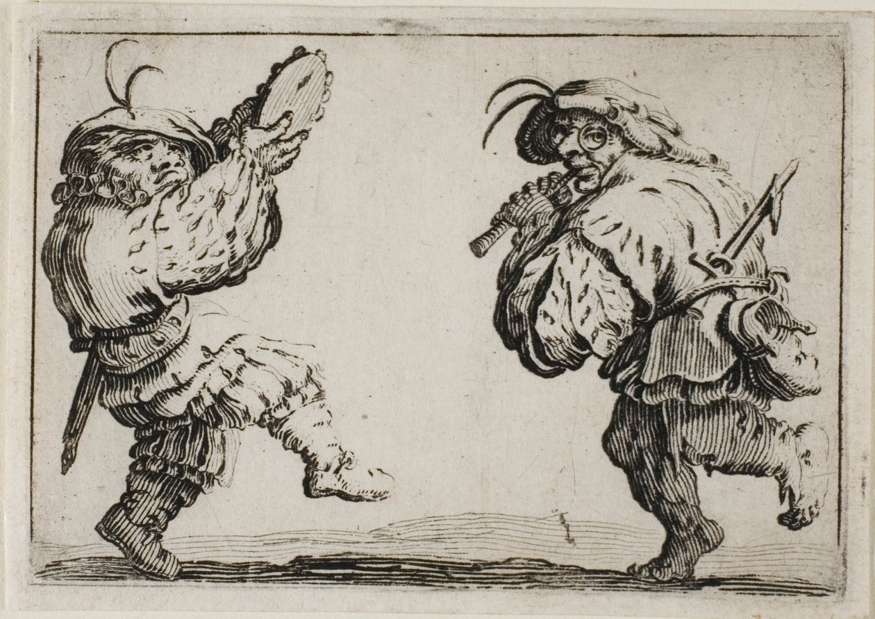 A táncosok furulyával és tamburával, A szeszélyekből alkotó: Jacques Callot