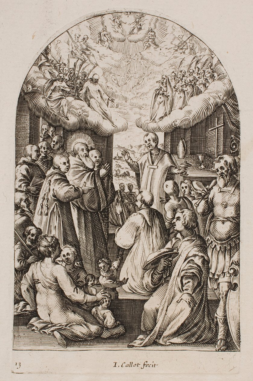 Szent Benedek halála, a „Római képek” sorozatból alkotó: Jacques Callot