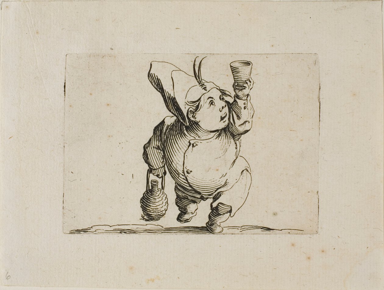 Az ivó elölről nézve, a Varie Figure Gobbitól alkotó: Jacques Callot