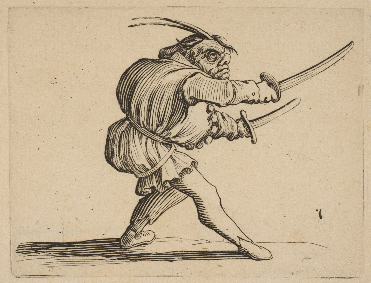 A Duelliste aux Deux Sabres A Duelliste két szablyával, Varie Figure Gobbi, s..., 1616-22. alkotó: Jacques Callot