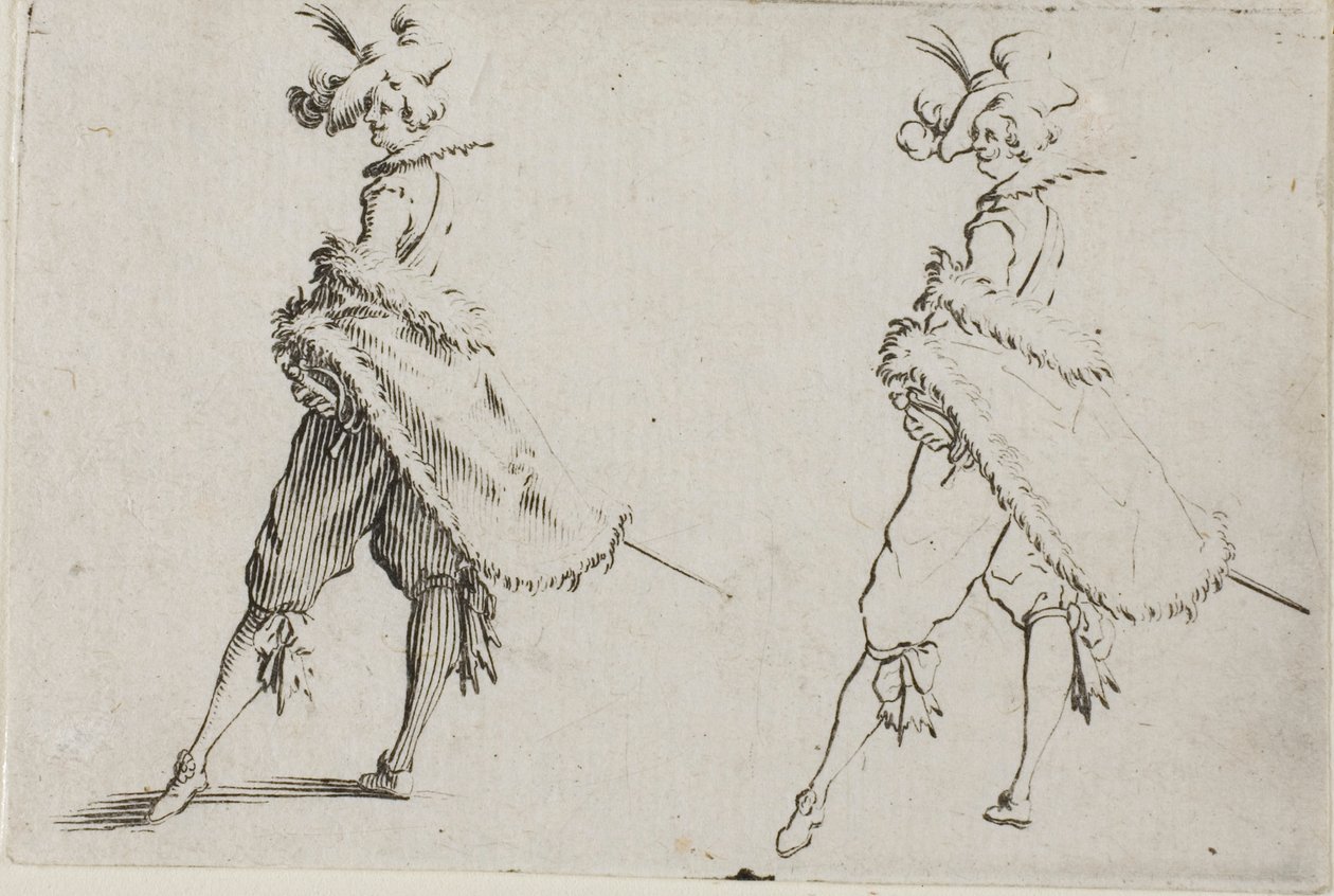 A kabátos úriember, csípőre tett kézzel pózol, A szeszélyekből alkotó: Jacques Callot
