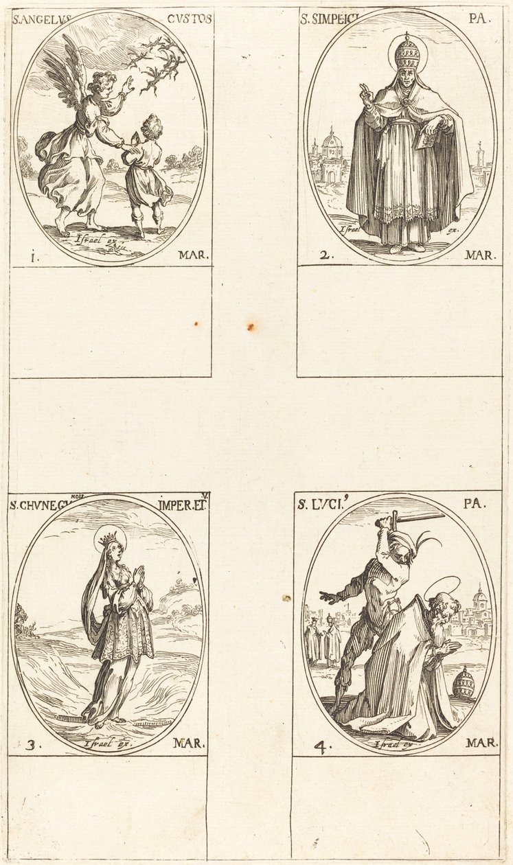 Az őrangyal; St. Simplici; St. Cunegundes; Szent Luci alkotó: Jacques Callot
