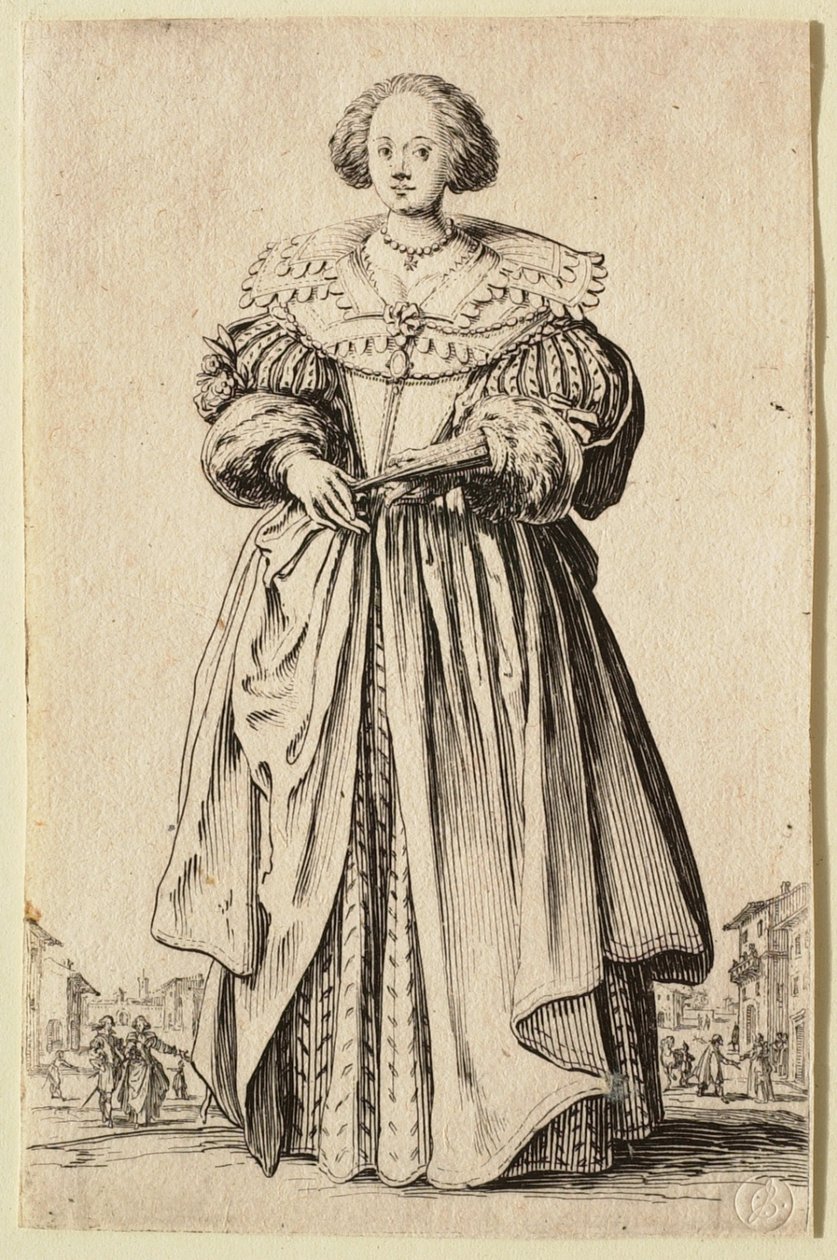 A hölgy legyezővel alkotó: Jacques Callot